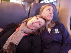 on the train to amsterdam with new friend anneri from s. africa (on the left) and old friend amanda from US (on the right)