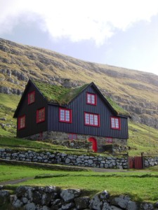 a typical faroese house... with a grass roof!
